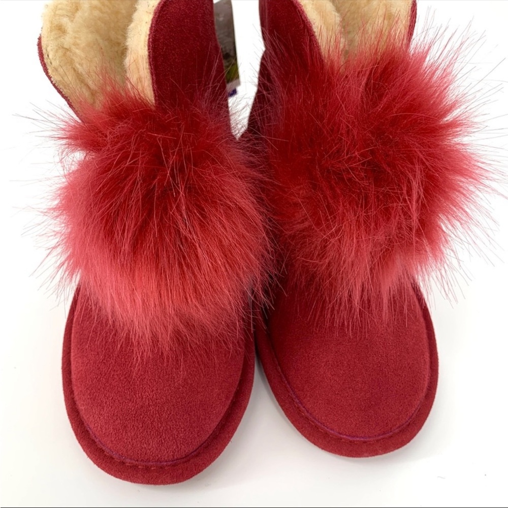 BearPaw | Shoes | Bearpaw Libby Suede Sheepskin Pom Pom Boot. Red | Size 8